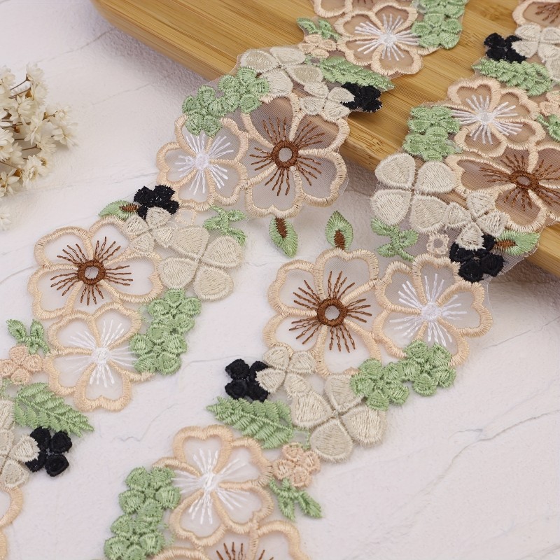 1 Yard - Exquisite Flower Embroidered Lace Trim - Premium Ribbon for Sewing, Crafts & Dress Accentuation - Delicate Floral Edge Design
