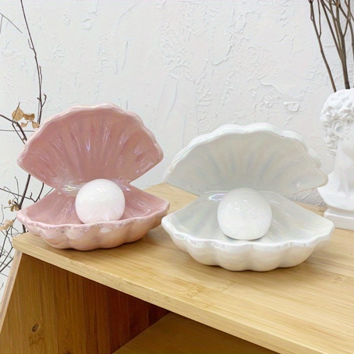 1pc Ethereal Shell Pearl LED Night Light - Romantic Ocean Ambiance for Bedside & Tabletop, Dual Function as Jewelry Rack, Ideal Home, Party, Birthday & Valentines Day Decoration (LR44 Battery Not Included)