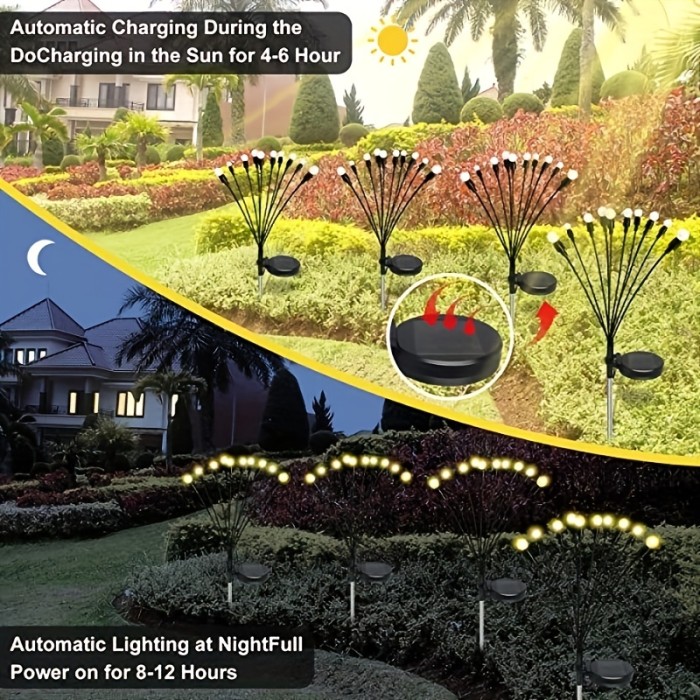 Solar-Powered Firefly Garden Lights - Stainless Steel, LED Illumination for Festive Outdoor Decor, Long-Lasting Pathway Lighting