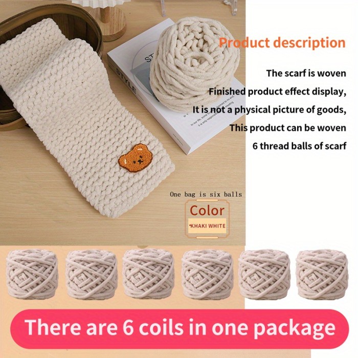 6-Pack Premium Soft Yarn with Cute Bear Accessory - Cozy & Warm Chunky Wool for DIY Crafts, Ideal for Knitting Scarves & Crochet Projects, Crafting Comfort Year-Round