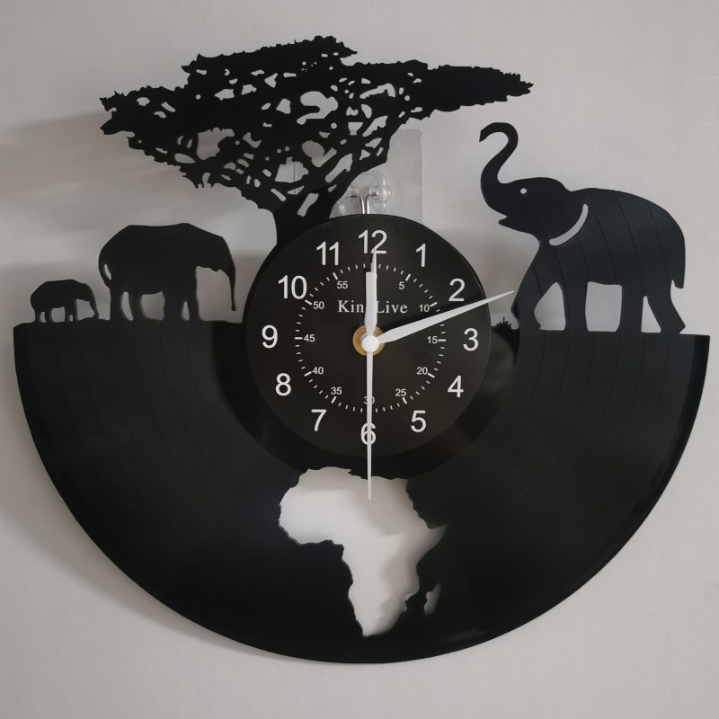 1pc Vinyl Record Wall Clock With Elephant Theme, Wall Clock, Silent Clock, Seven Colorful Colors, For Birthday And New Year Decorations, Living Room And Bedroom, Room Home Decoration, Kitchen And Office Decoration