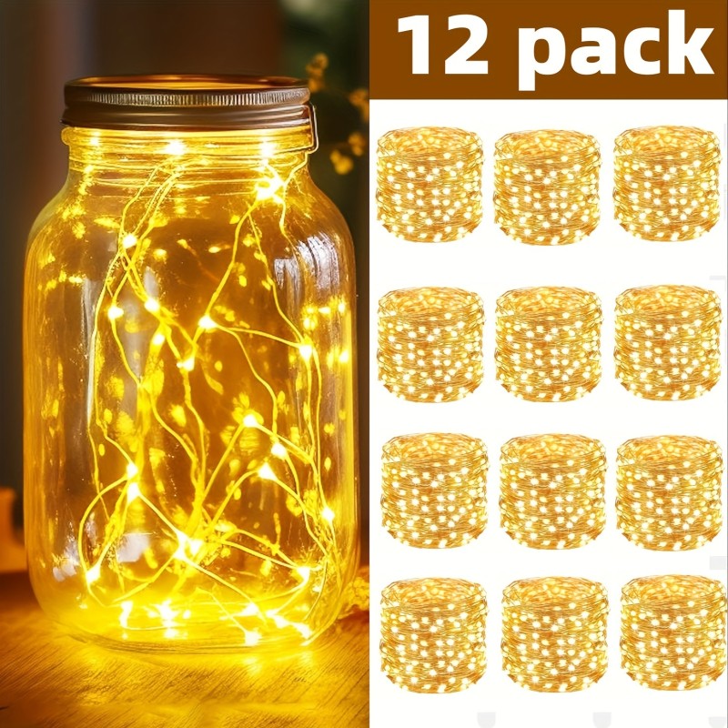 12-Pack LED Fairy Lights – 20 Warm White LEDs on Flexible Silver Wire – Waterproof & Battery-Operated – Ideal for Wedding, Party, Bedroom & Holiday Decorations like Christmas, Thanksgiving & Valentine's