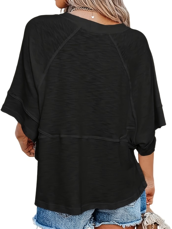 Solid Crew Neck Loose Basic T-shirt, Casual Half Sleeve Spring And Summer T-Shirt, Women's Clothing