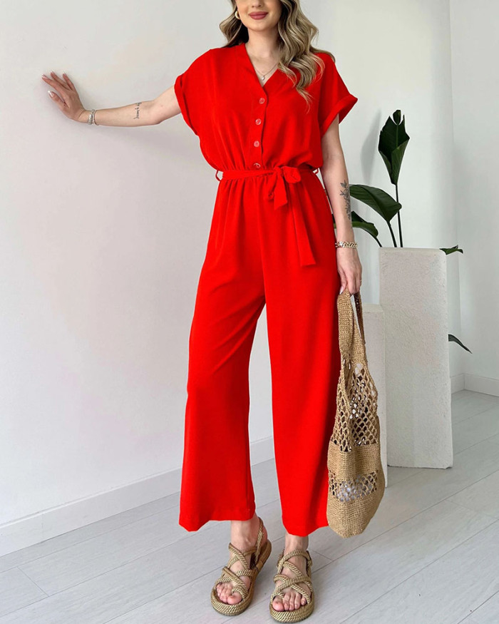 Women's V-neck casual jumpsuit