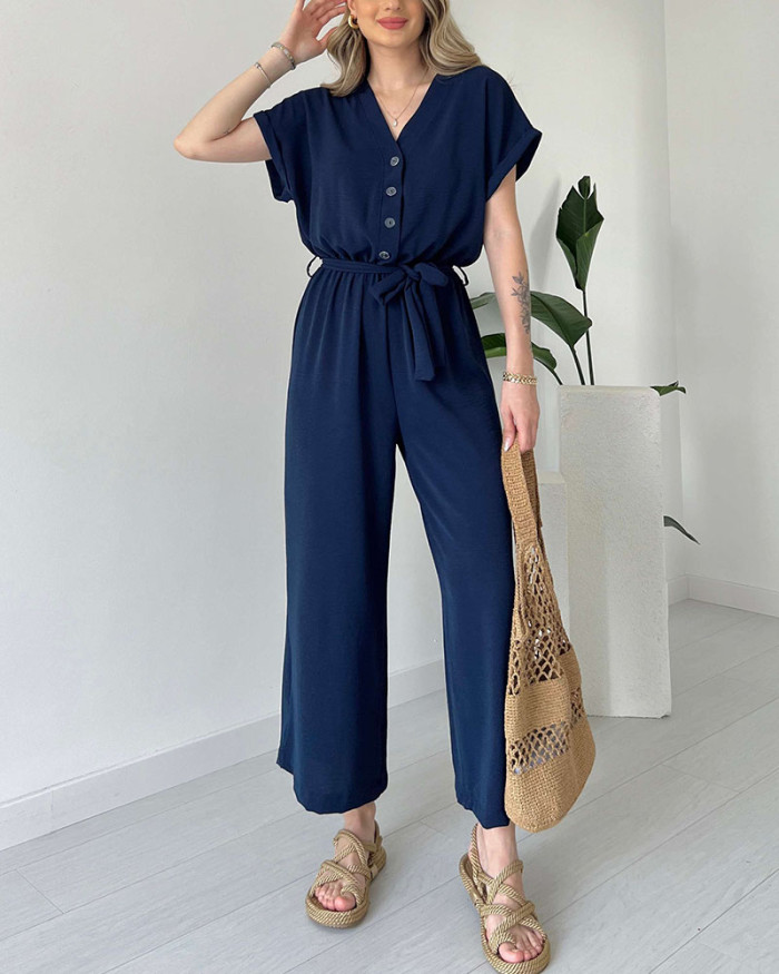 Women's V-neck casual jumpsuit