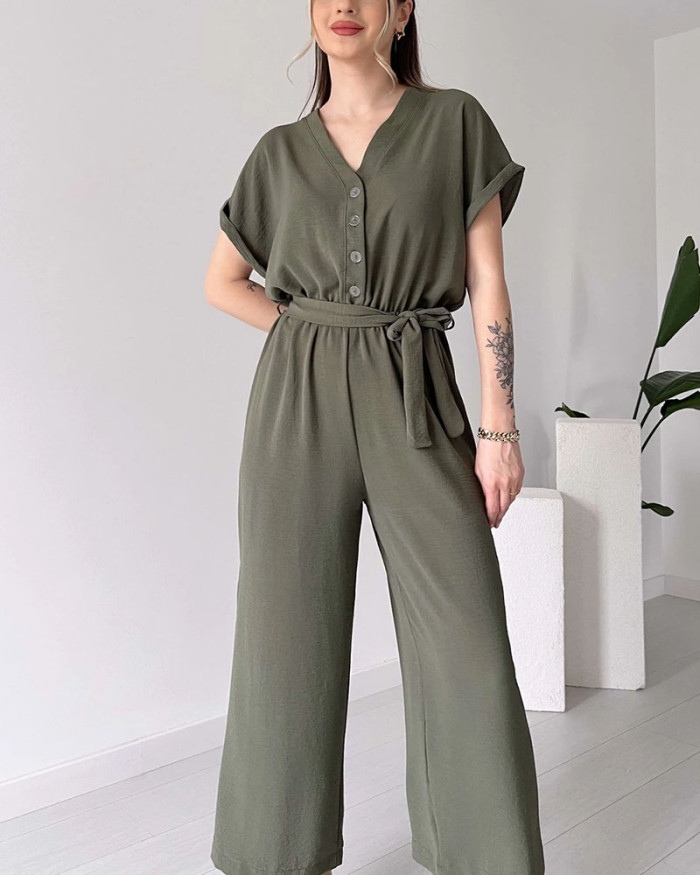 Women's V-neck casual jumpsuit