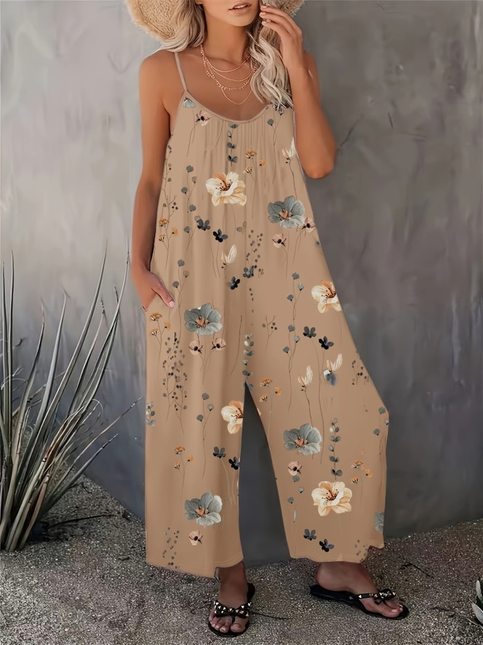 Flirty Floral Cami Jumpsuit - Stylish & Comfortable Sleeveless Romper with Pockets - Perfect for Spring & Summer, Everyday Chic - Womens Fashion Must-Have