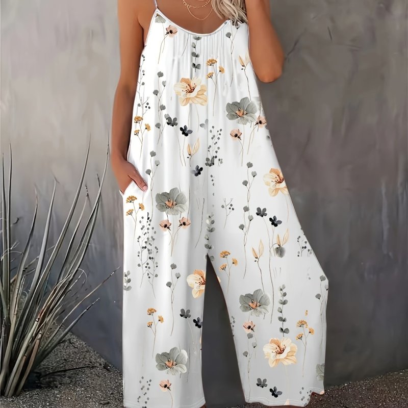Flirty Floral Cami Jumpsuit - Stylish & Comfortable Sleeveless Romper with Pockets - Perfect for Spring & Summer, Everyday Chic - Womens Fashion Must-Have