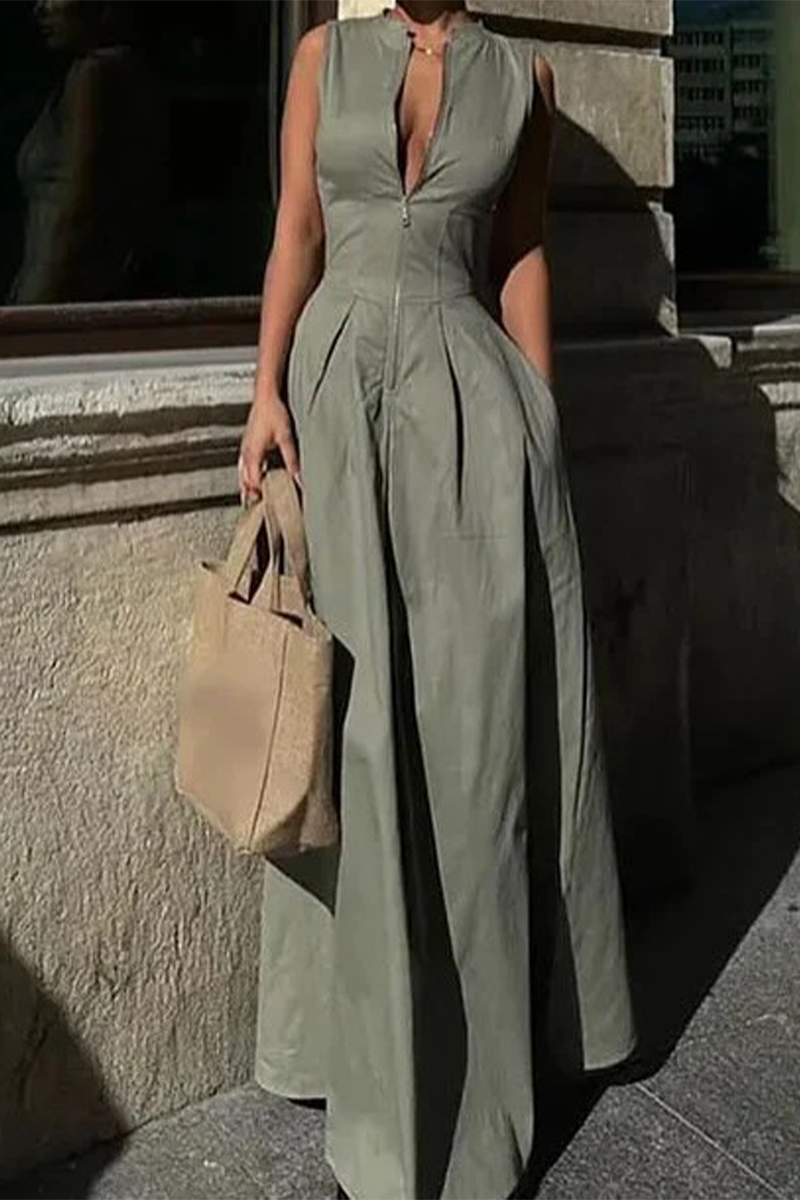 Casual Solid Color Cowl Collar Pocket Hollow Dress