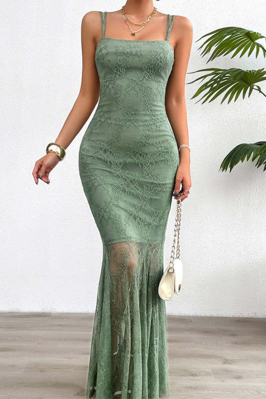 Sexy Solid Color Lace Square Neck Wrapped Skirt Dresses
