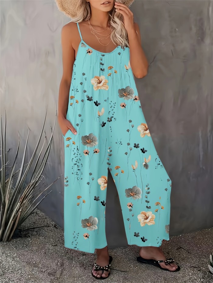 Flirty Floral Cami Jumpsuit - Stylish & Comfortable Sleeveless Romper with Pockets - Perfect for Spring & Summer, Everyday Chic - Womens Fashion Must-Have