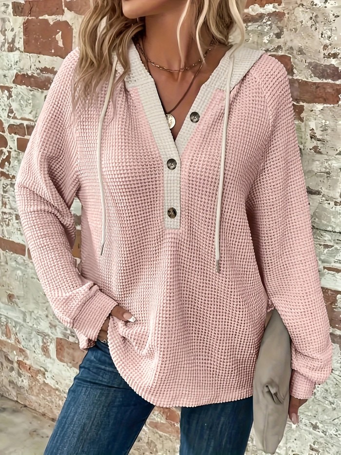 All-Season Casual Hoodie Sweatshirt | Women's Semi-Sheer, Solid Knit | Stretch Fit with Button Detail | Easy-Care