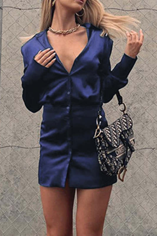 Sexy Solid Color Buttons Turndown Collar Shirt Dresses