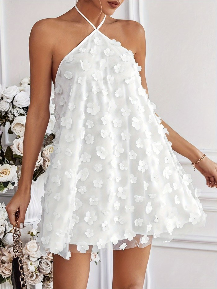 Chic Halter Neck Mesh Dress with Fashionable Knot - Solid Color, Backless & Sleeveless - Perfect for Spring & Summer Wardrobe - Elegant Womens Clothing