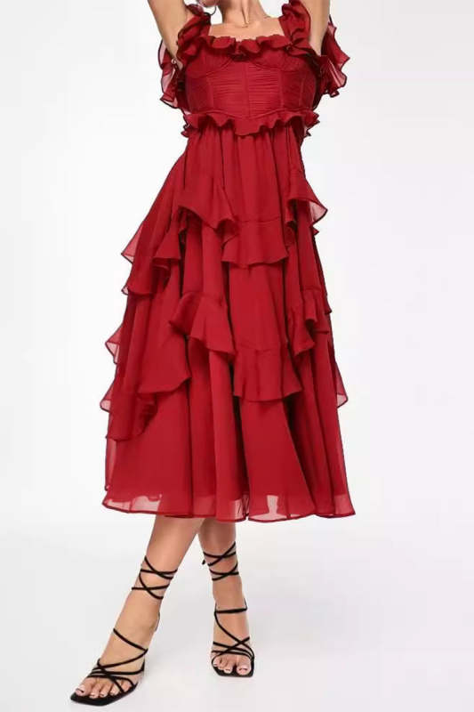 Sexy Solid Color Hollow Out Backless Ruffle Ruched V Neck Irregular Dresses