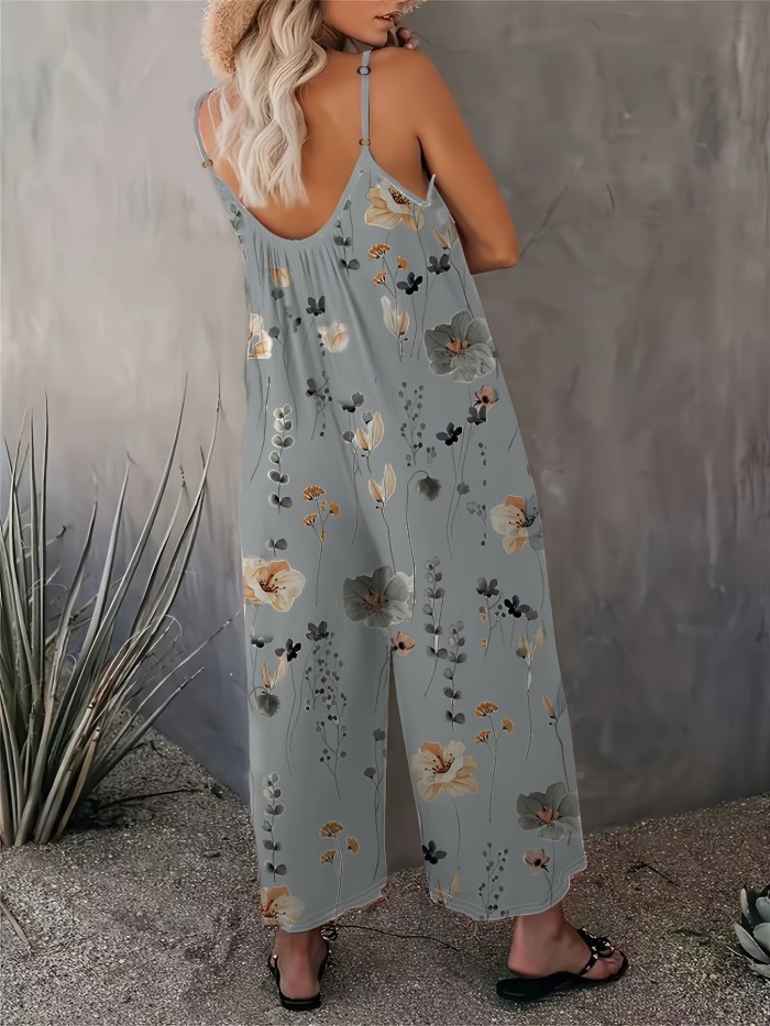 Flirty Floral Cami Jumpsuit - Stylish & Comfortable Sleeveless Romper with Pockets - Perfect for Spring & Summer, Everyday Chic - Womens Fashion Must-Have