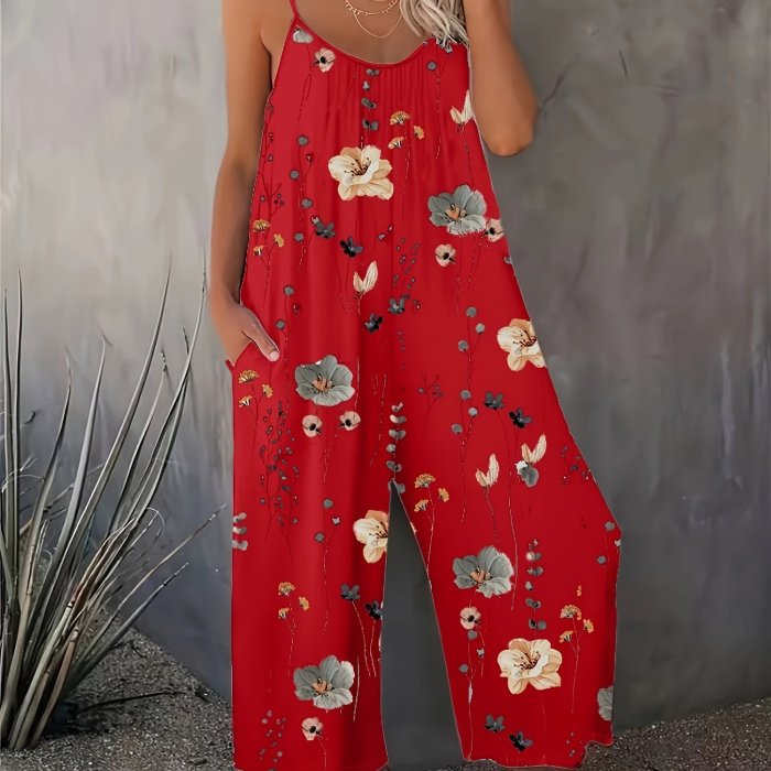 Flirty Floral Cami Jumpsuit - Stylish & Comfortable Sleeveless Romper with Pockets - Perfect for Spring & Summer, Everyday Chic - Womens Fashion Must-Have