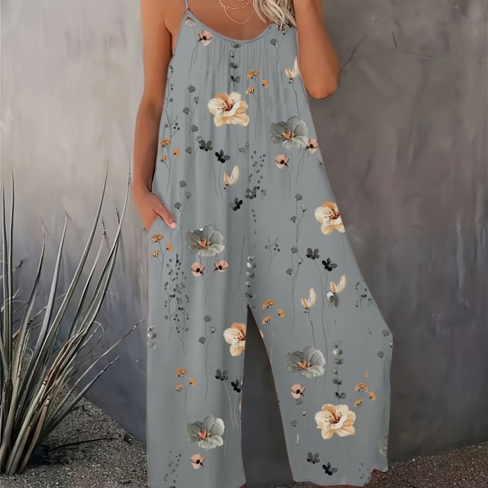Flirty Floral Cami Jumpsuit - Stylish & Comfortable Sleeveless Romper with Pockets - Perfect for Spring & Summer, Everyday Chic - Womens Fashion Must-Have