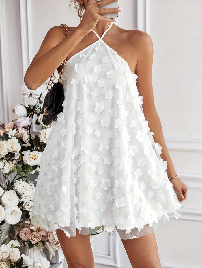 Chic Halter Neck Mesh Dress with Fashionable Knot - Solid Color, Backless & Sleeveless - Perfect for Spring & Summer Wardrobe - Elegant Womens Clothing