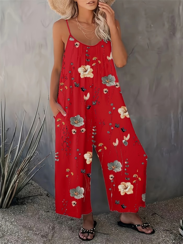 Flirty Floral Cami Jumpsuit - Stylish & Comfortable Sleeveless Romper with Pockets - Perfect for Spring & Summer, Everyday Chic - Womens Fashion Must-Have