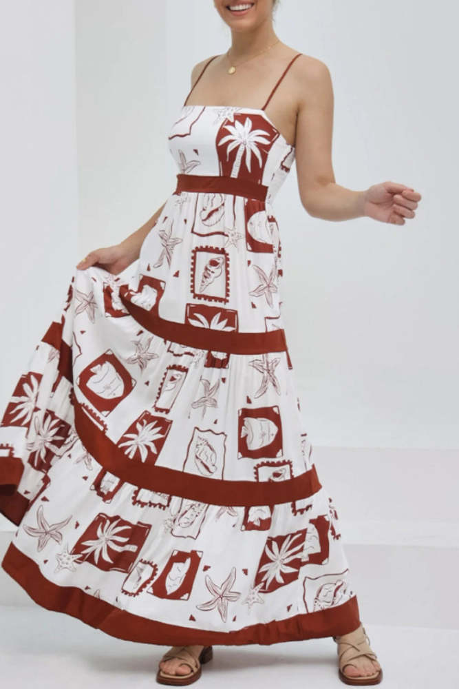 Casual Bohemian Floral Print Pocket Patchwork Contrast Sling Dresses