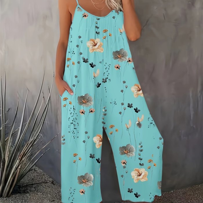 Flirty Floral Cami Jumpsuit - Stylish & Comfortable Sleeveless Romper with Pockets - Perfect for Spring & Summer, Everyday Chic - Womens Fashion Must-Have