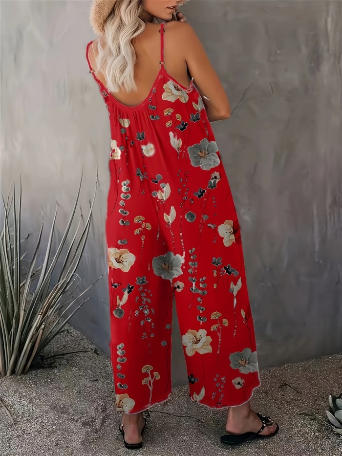Flirty Floral Cami Jumpsuit - Stylish & Comfortable Sleeveless Romper with Pockets - Perfect for Spring & Summer, Everyday Chic - Womens Fashion Must-Have