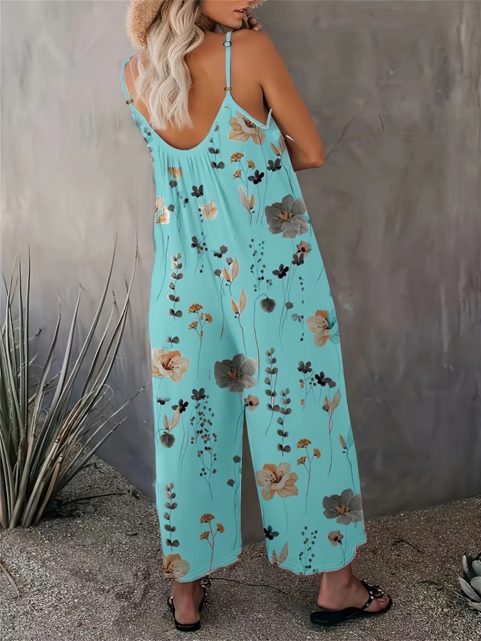 Flirty Floral Cami Jumpsuit - Stylish & Comfortable Sleeveless Romper with Pockets - Perfect for Spring & Summer, Everyday Chic - Womens Fashion Must-Have