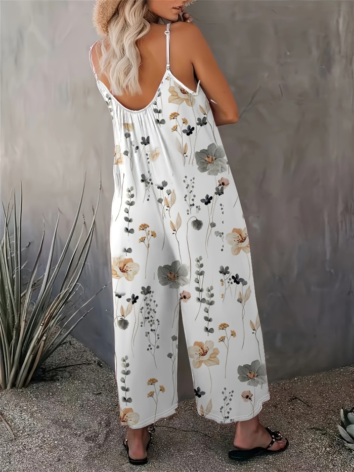 Flirty Floral Cami Jumpsuit - Stylish & Comfortable Sleeveless Romper with Pockets - Perfect for Spring & Summer, Everyday Chic - Womens Fashion Must-Have