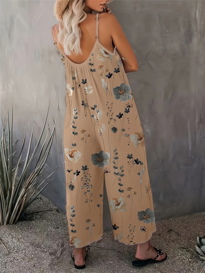 Flirty Floral Cami Jumpsuit - Stylish & Comfortable Sleeveless Romper with Pockets - Perfect for Spring & Summer, Everyday Chic - Womens Fashion Must-Have