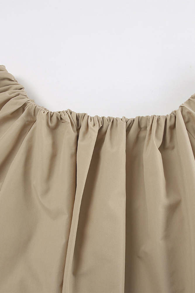 Sexy Solid Color Pocket Ruched Off Shoulder Lantern Skirt Dresses