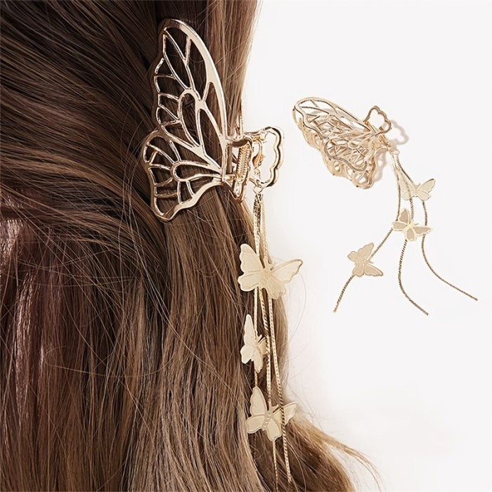 Tassel Butterfly Metal Hair Claw Clip Golden Non-Slip Strong Hold Grip Hair Jaw Clip For Thick Hair Accessories