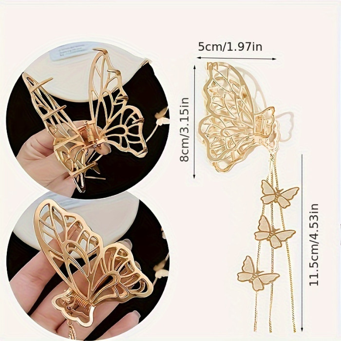 Tassel Butterfly Metal Hair Claw Clip Golden Non-Slip Strong Hold Grip Hair Jaw Clip For Thick Hair Accessories