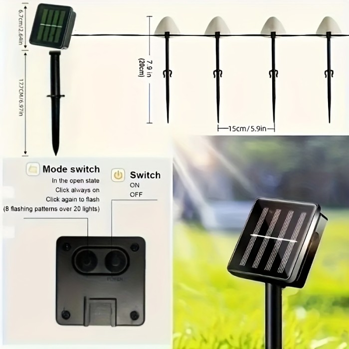 1set Solar Small Mushroom Lights, Waterproof Solar Patio Lights, WithRemoted Control, Solar Fairy Lights For Garden Yard Porch WeddingParty Decoration