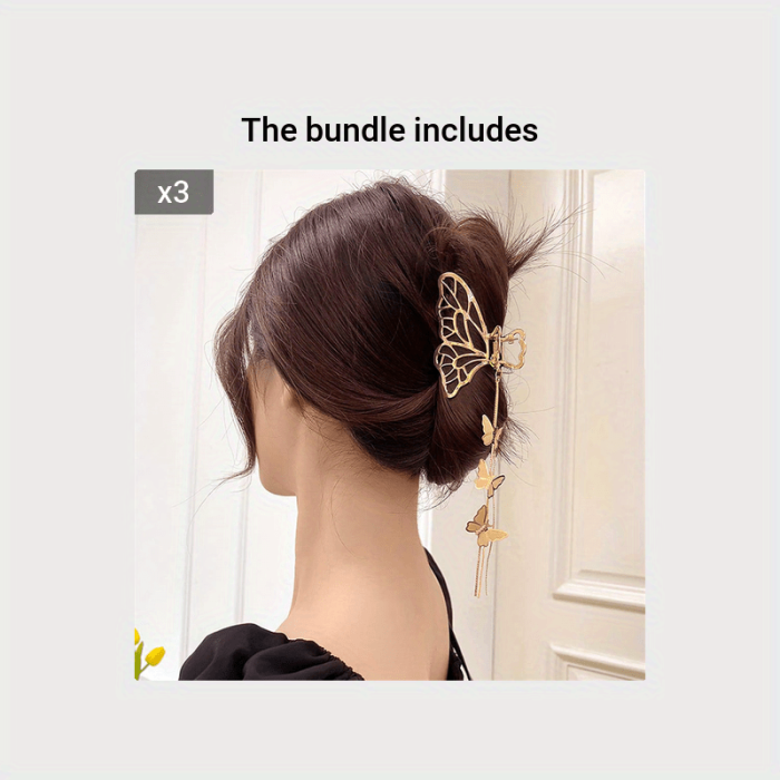 Tassel Butterfly Metal Hair Claw Clip Golden Non-Slip Strong Hold Grip Hair Jaw Clip For Thick Hair Accessories