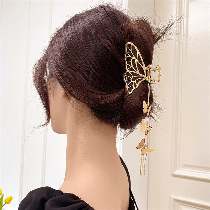 Tassel Butterfly Metal Hair Claw Clip Golden Non-Slip Strong Hold Grip Hair Jaw Clip For Thick Hair Accessories