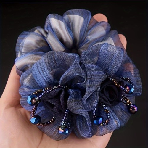 1pc Elegant Beads Flower Decorative Hair Loop Vintage Elastic Hair Tie Ponytail Holder For Women And Daily Use