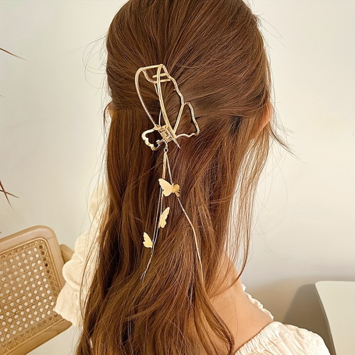Tassel Butterfly Metal Hair Claw Clip Golden Non-Slip Strong Hold Grip Hair Jaw Clip For Thick Hair Accessories