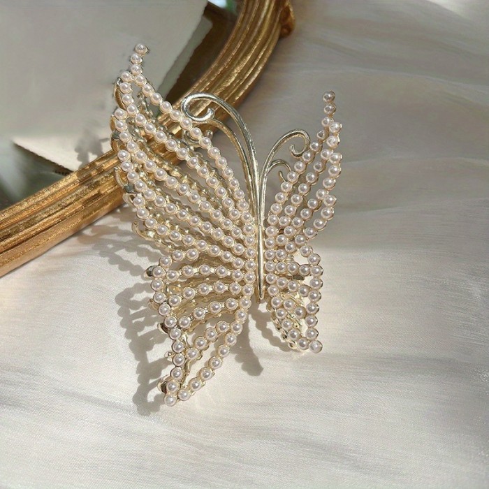 1\u002F2\u002F3pcs Butterfly Crystal Hair Claw Clips Pearl Rhinestone Golden Metal Hair Clips Large Gem Hair Jaw Clips Strong Hold Non-Slip Hair Catch Barrettes Clamps For Thick And Thin Hair Accessories For Women Daily Use