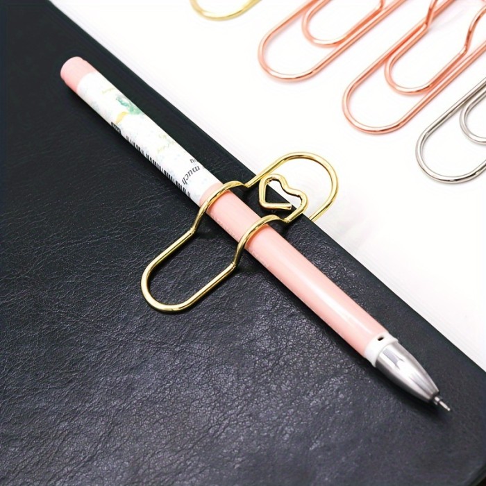 6pcs Mixed Color Multifunctional Love Metal Pen Clip, Paper Clip With Pen Buckle, Journal Diary Accessories, Fixed Pen Clip, Pen Hanging