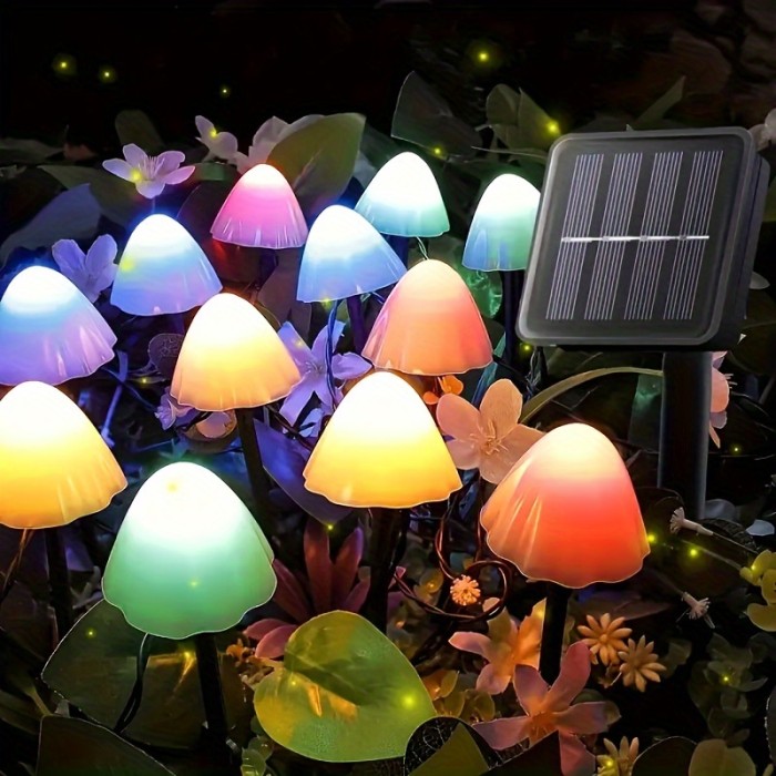 1set Solar Small Mushroom Lights, Waterproof Solar Patio Lights, WithRemoted Control, Solar Fairy Lights For Garden Yard Porch WeddingParty Decoration