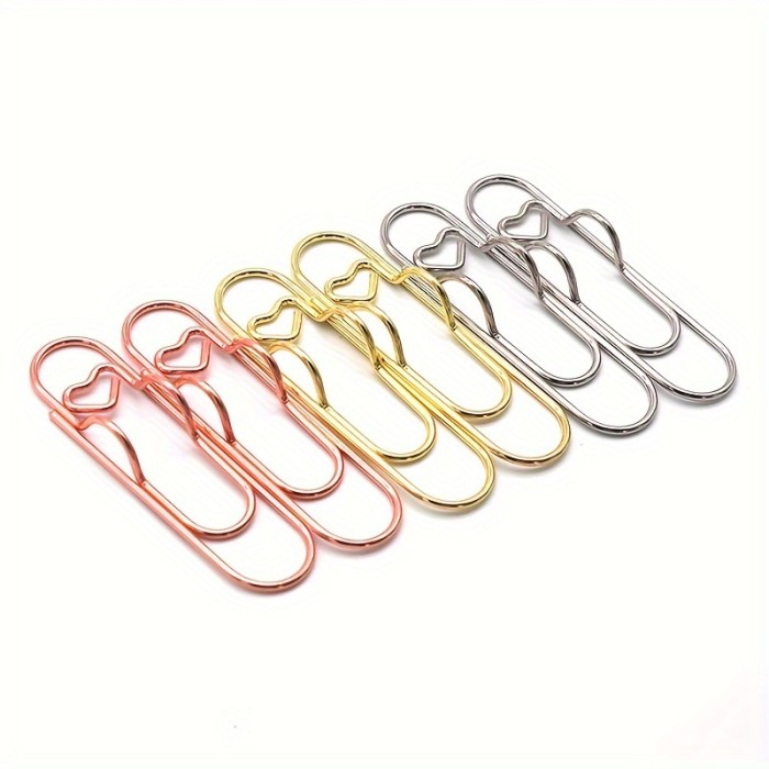 6pcs Mixed Color Multifunctional Love Metal Pen Clip, Paper Clip With Pen Buckle, Journal Diary Accessories, Fixed Pen Clip, Pen Hanging