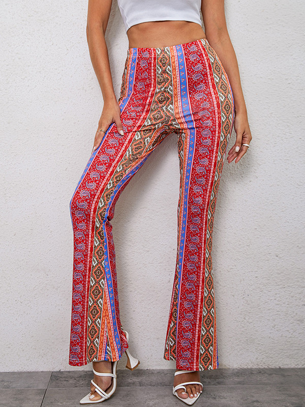 High Waisted Skinny Elasticity Printed Split-Joint Pants Trousers