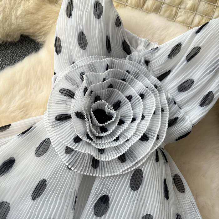 Party Ruffle Layered Cake Dresses Wave Point Tie Flowers Evening Pleated Sundress Chic Sweet