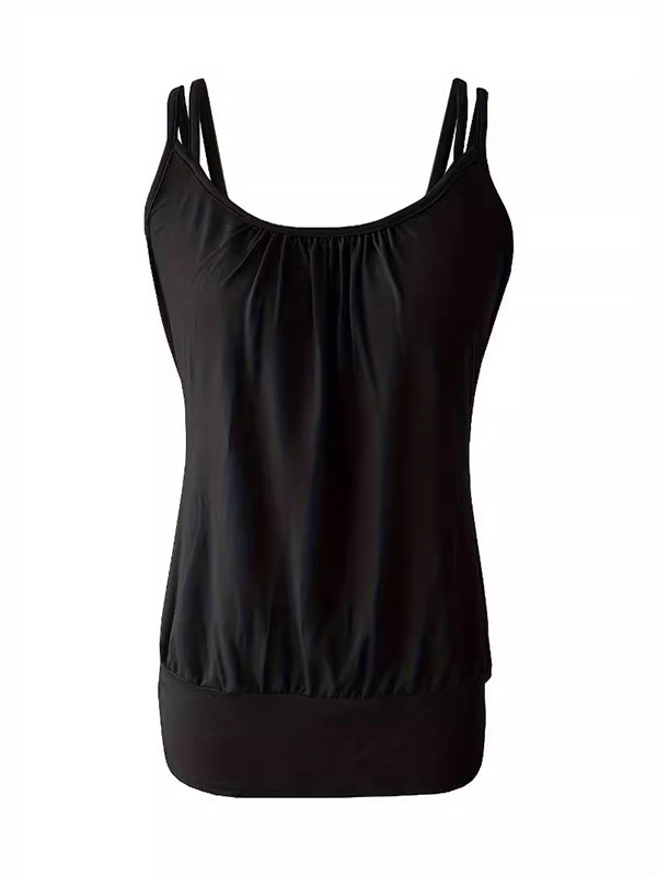 Loose Sleeveless Pleated Solid Color Spaghetti-Neck Vest Top