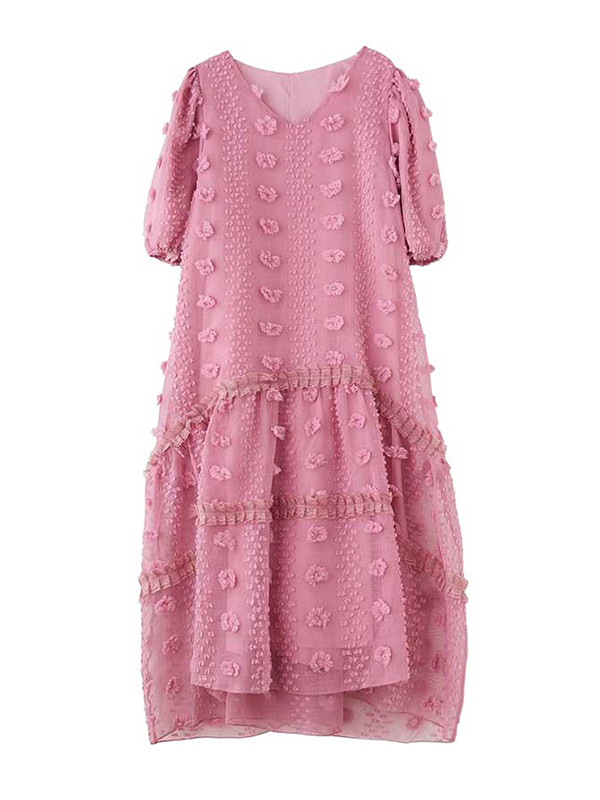 A-Line Half Sleeves Elasticity Jacquard Solid Color Split-Joint V-Neck Midi Dresses