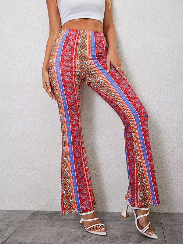 High Waisted Skinny Elasticity Printed Split-Joint Pants Trousers