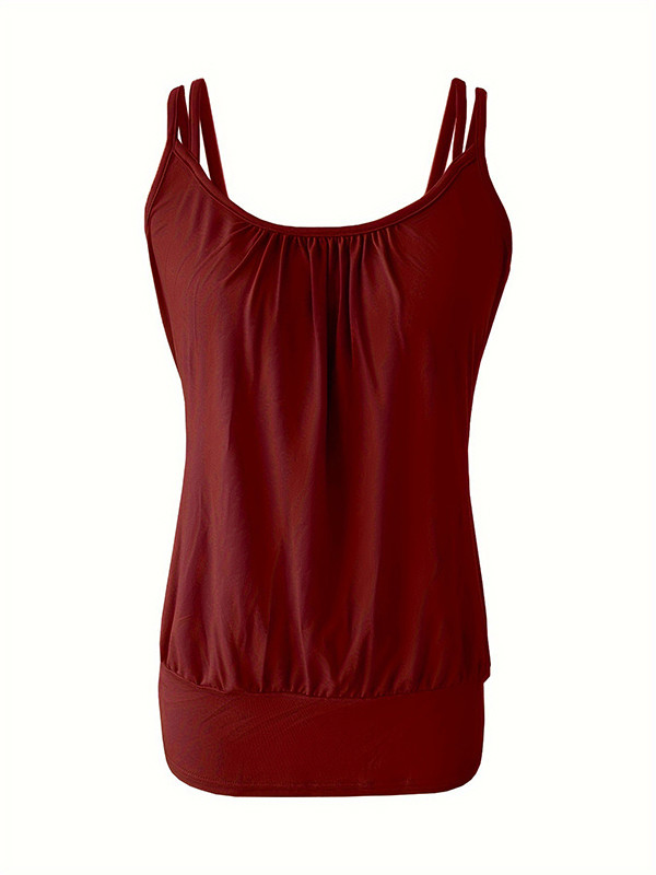 Loose Sleeveless Pleated Solid Color Spaghetti-Neck Vest Top