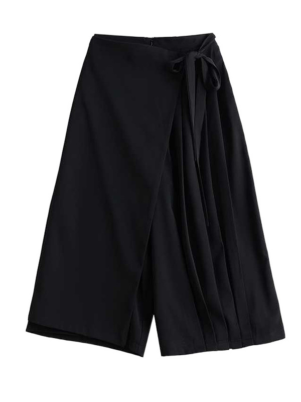 Black Empire False Two Asymmetric 9 Points Culottes Pants
