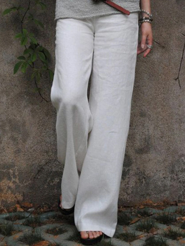 High Waisted Loose Elasticity Pockets Solid Color Pants Trousers